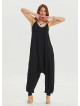 Black Bohemian Jumpsuit with Elasticated Legs and Tied Neck 4484